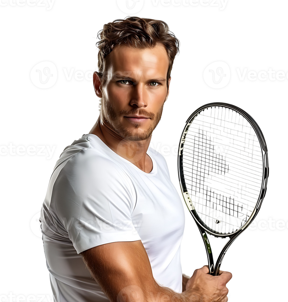 Man playing tennis on isolated transparent background png