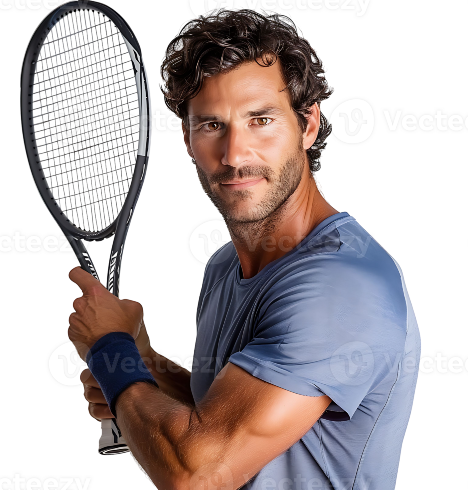 Man playing tennis on isolated transparent background png