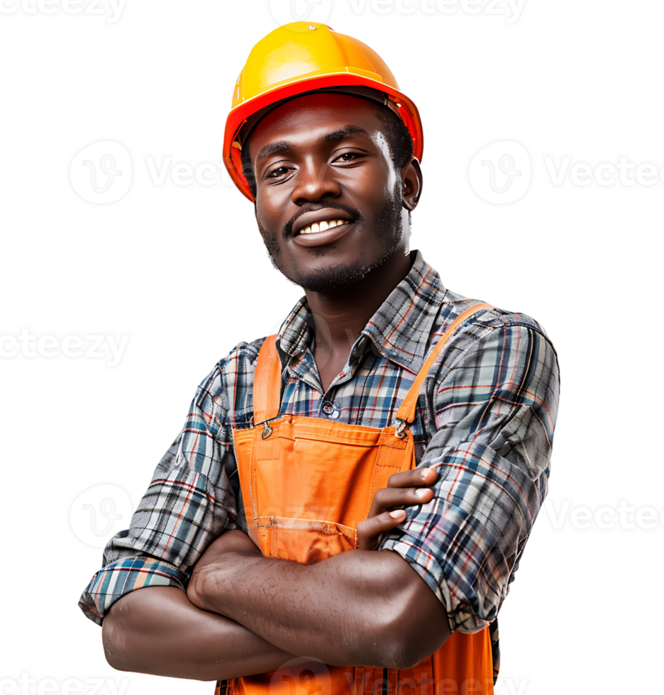 Happy African Builder Standing Pleased Posing on isolated transparent background png