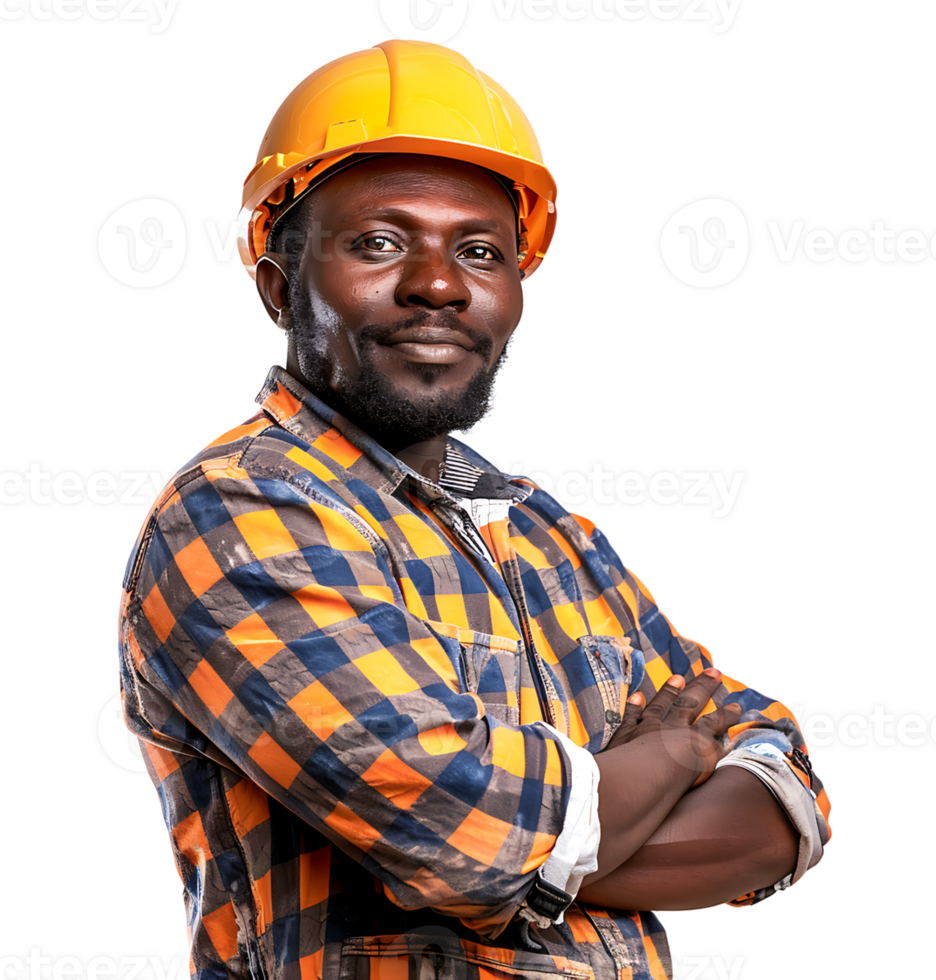 Happy African Builder Standing Pleased Posing on isolated transparent background png