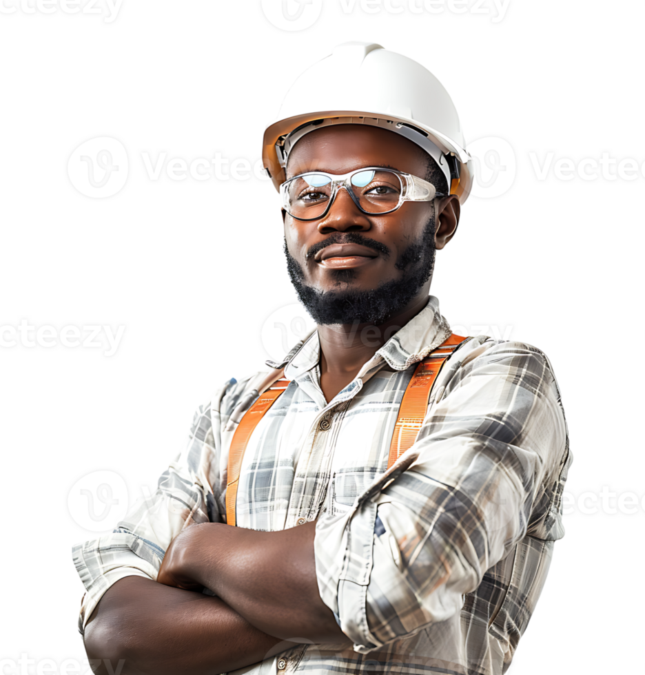 Happy African Builder Standing Pleased Posing on isolated transparent background png