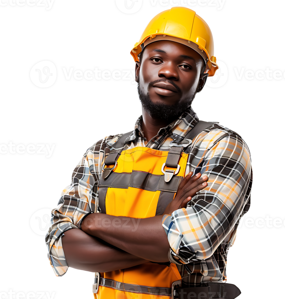 Happy African Builder Standing Pleased Posing on isolated transparent background png