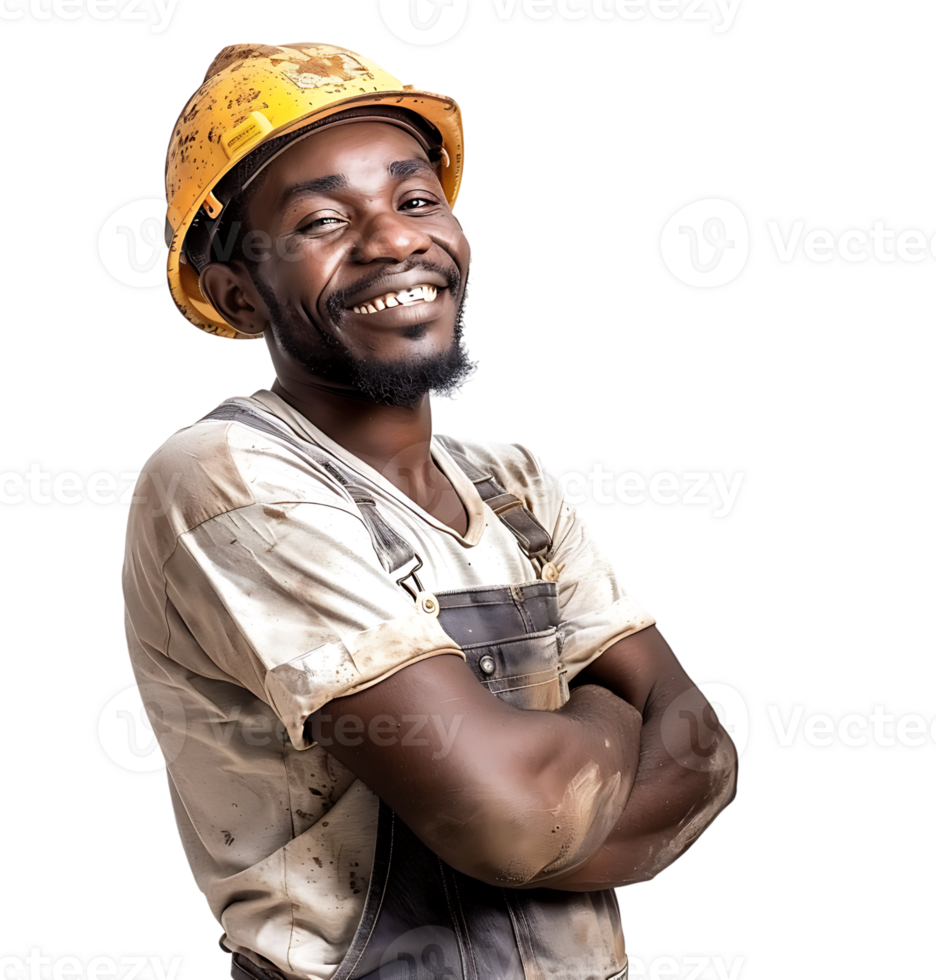 Happy African Builder Standing Pleased Posing on isolated transparent background png