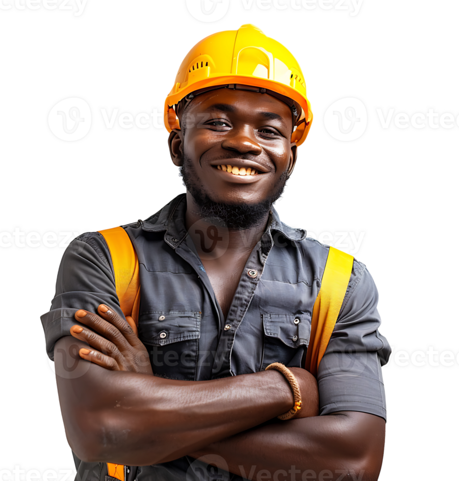 Happy African Builder Standing Pleased Posing on isolated transparent background png