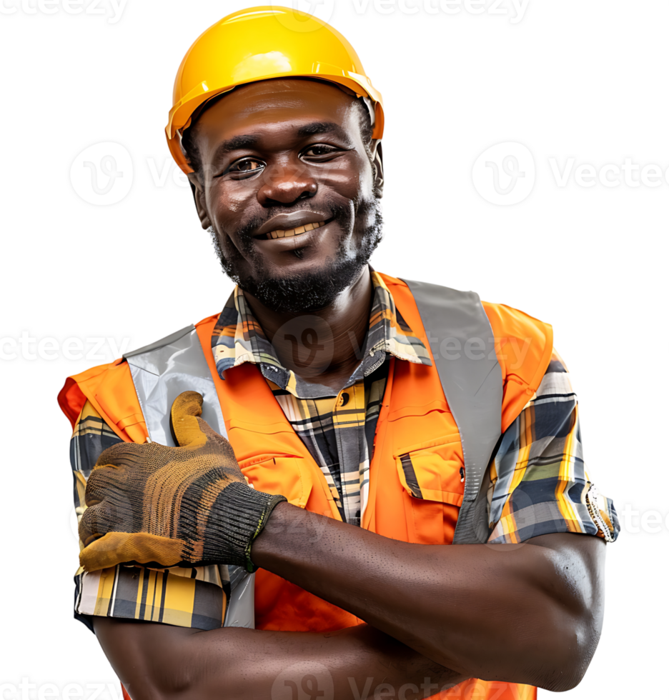 Happy African Builder Standing Pleased Posing on isolated transparent background png
