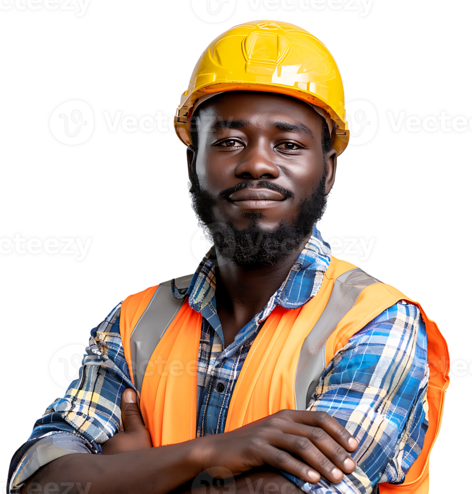 Happy African Builder Standing Pleased Posing on isolated transparent background png