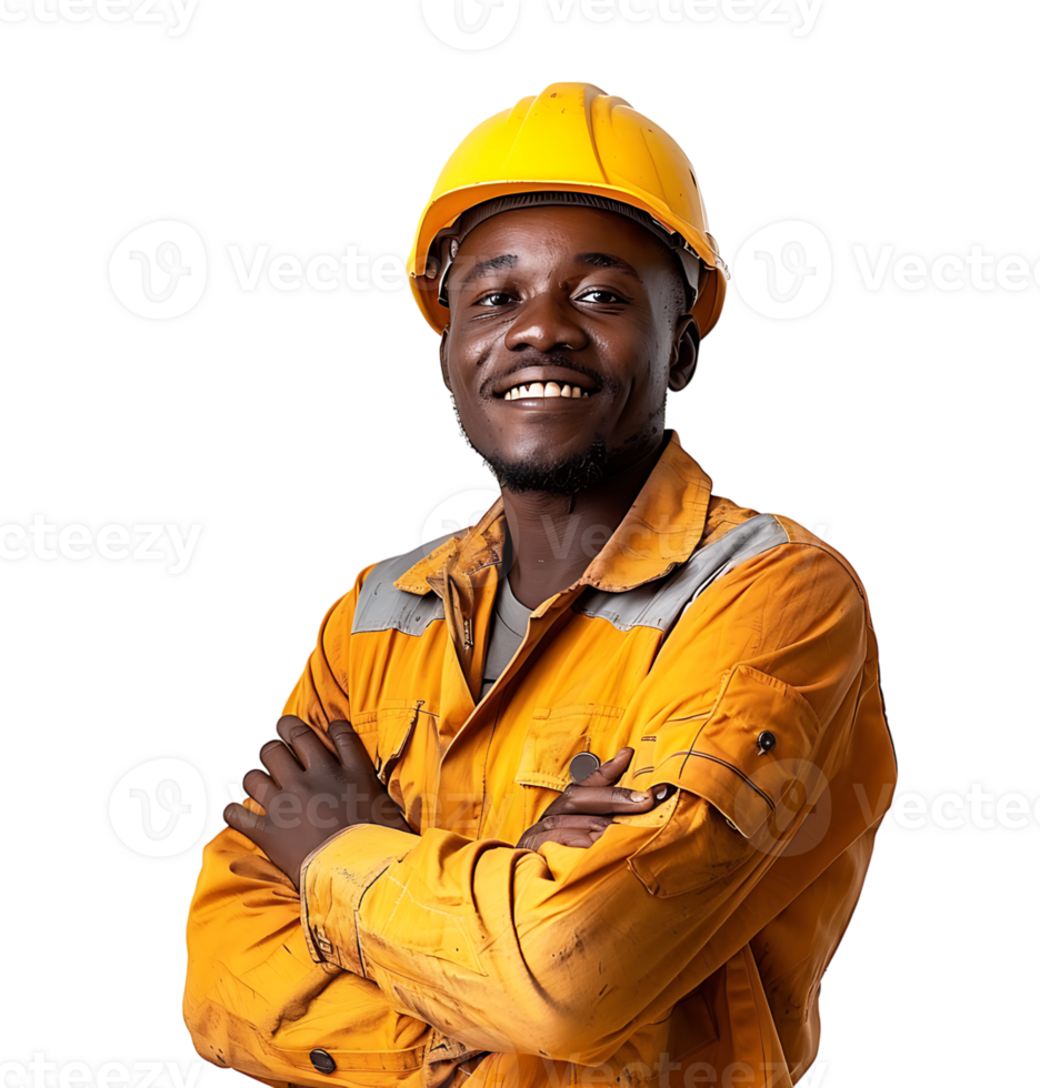 Happy African Builder Standing Pleased Posing on isolated transparent background png
