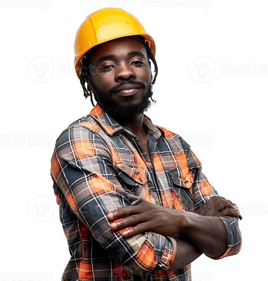 Happy African Builder Standing Pleased Posing on isolated transparent background png