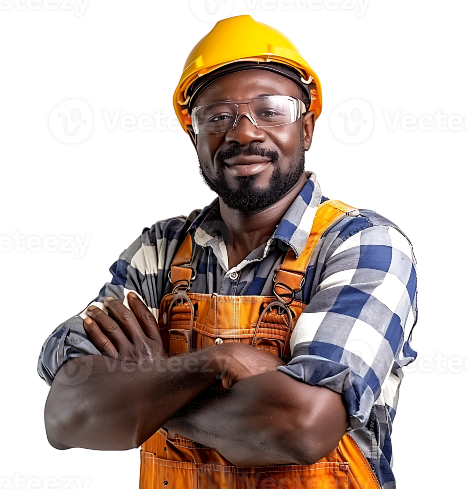 Happy African Builder Standing Pleased Posing on isolated transparent background png