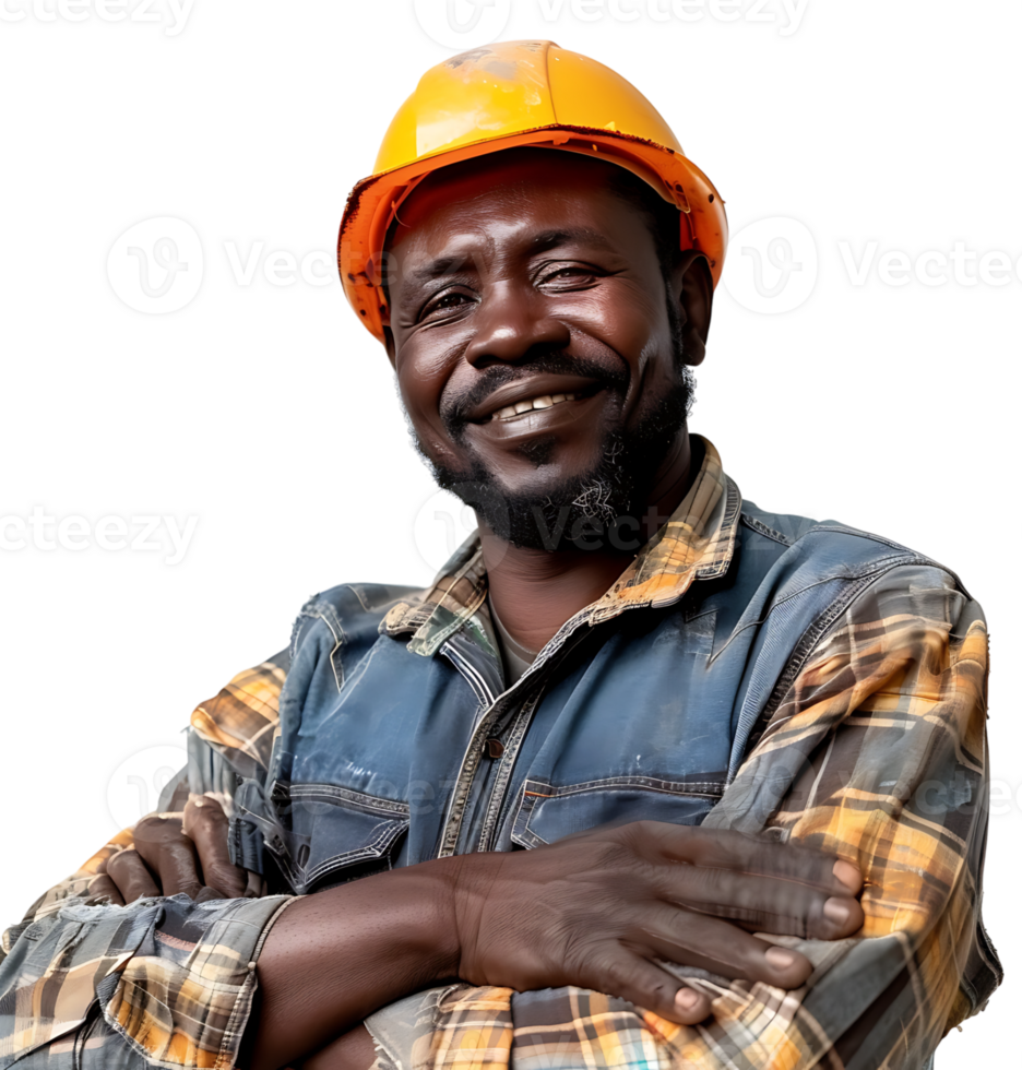 Happy African Builder Standing Pleased Posing on isolated transparent background png