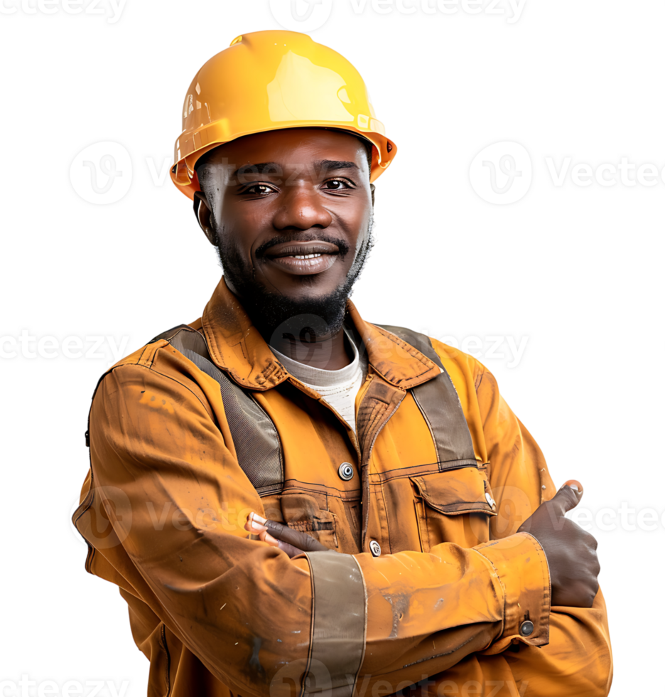 Happy African Builder Standing Pleased Posing on isolated transparent background png
