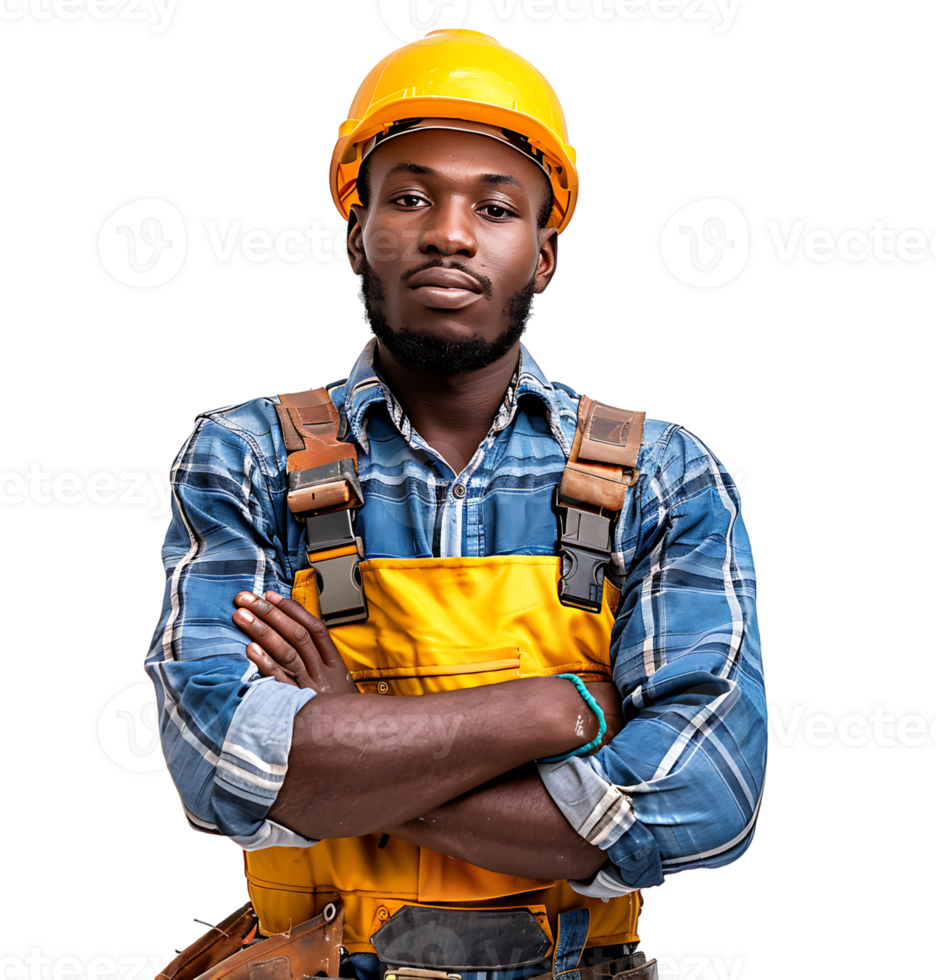 Happy African Builder Standing Pleased Posing on isolated transparent background png