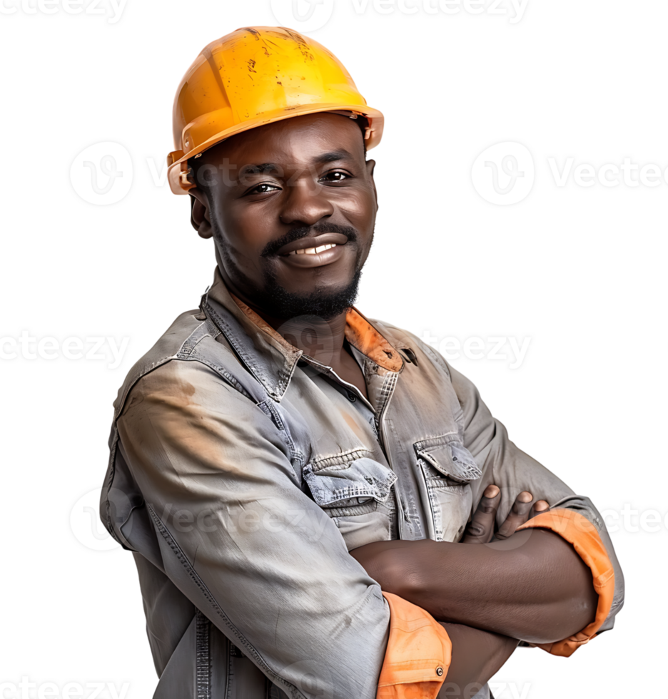 Happy African Builder Standing Pleased Posing on isolated transparent background png