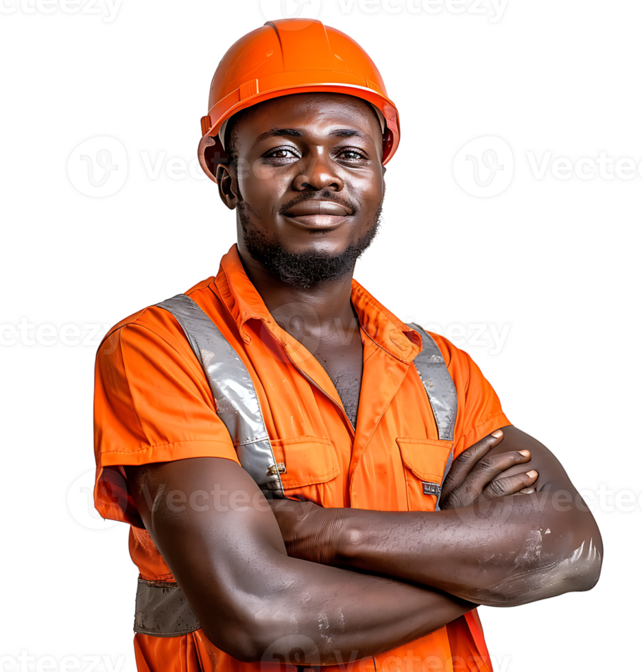 Happy African Builder Standing Pleased Posing on isolated transparent background png
