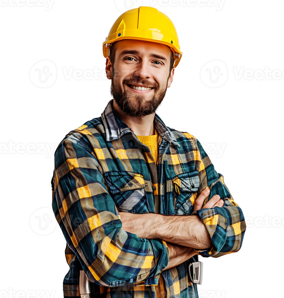Happy Builder Standing Pleased Posing on isolated transparent background png