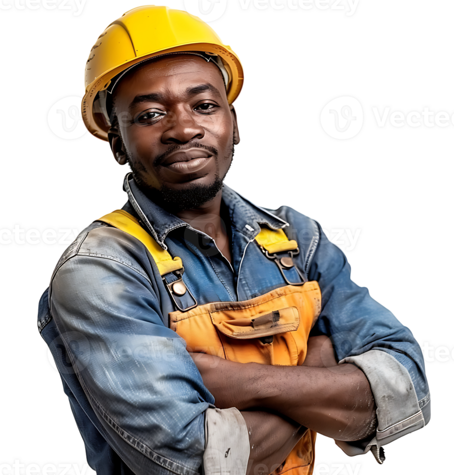 Happy African Builder Standing Pleased Posing on isolated transparent background png
