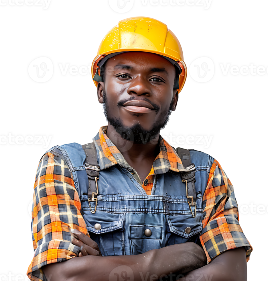 Happy African Builder Standing Pleased Posing on isolated transparent background png