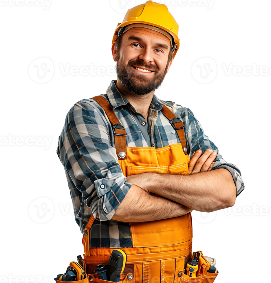 Happy Builder Standing Pleased Posing on isolated transparent background png