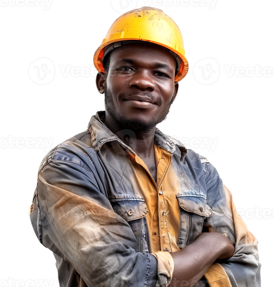 Happy African Builder Standing Pleased Posing on isolated transparent background png