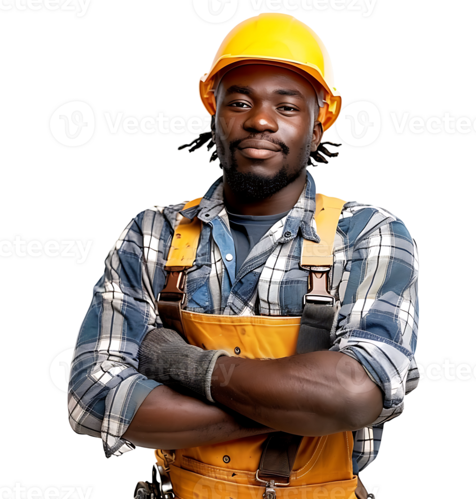 Happy African Builder Standing Pleased Posing on isolated transparent background png