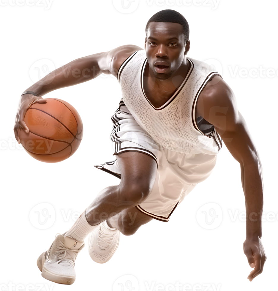 basketball player playing basketball on isolated transparent background png
