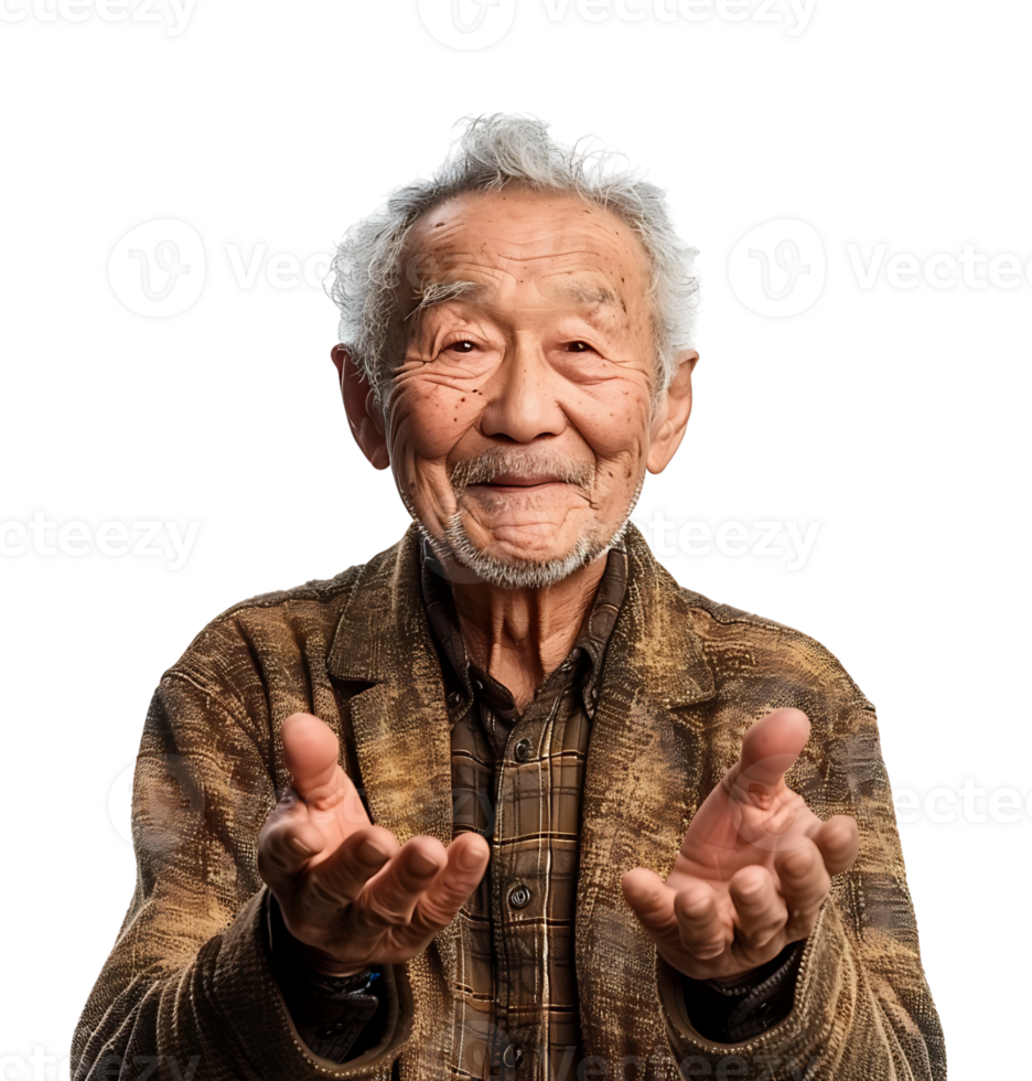 Korean old man gesturing on isolated transparent background png