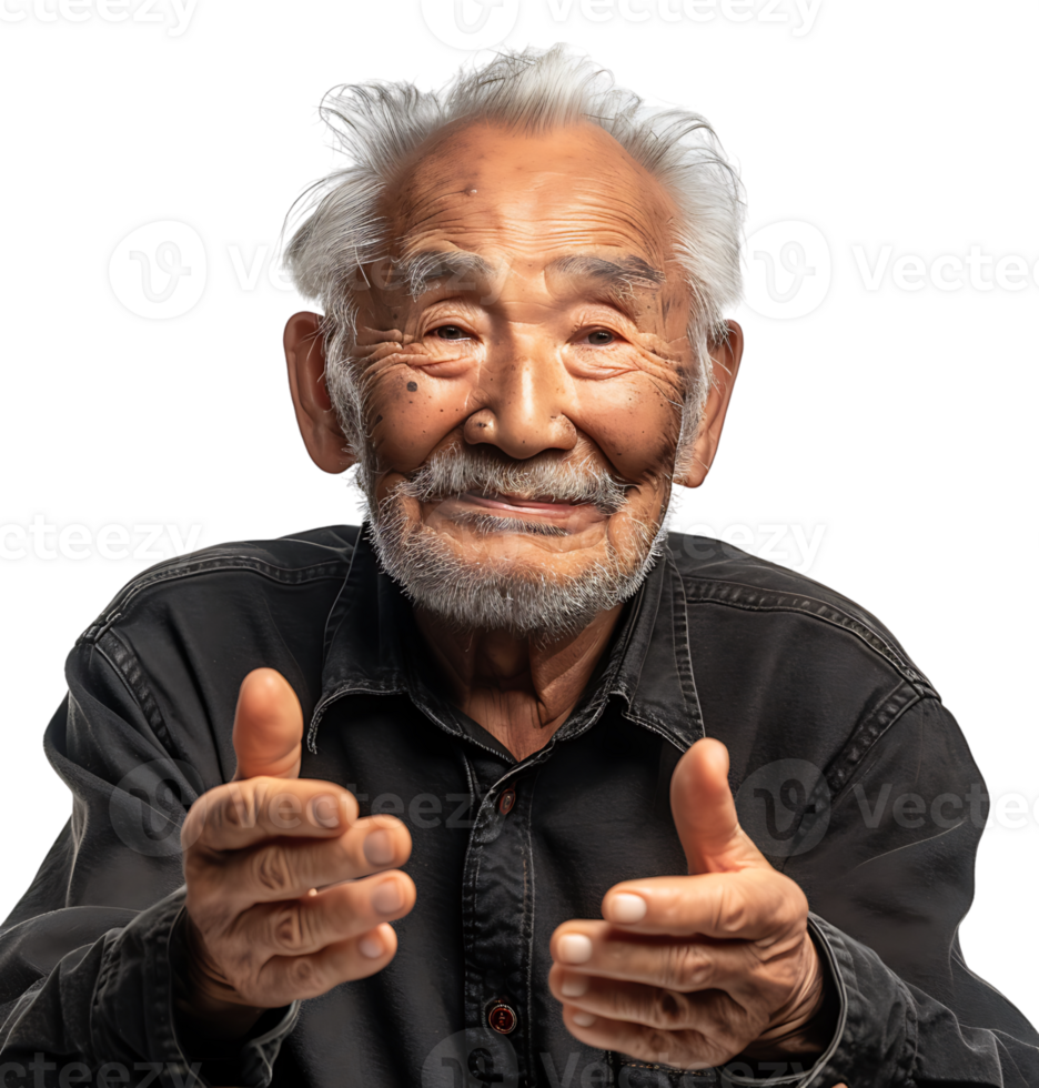 Korean old man gesturing on isolated transparent background png