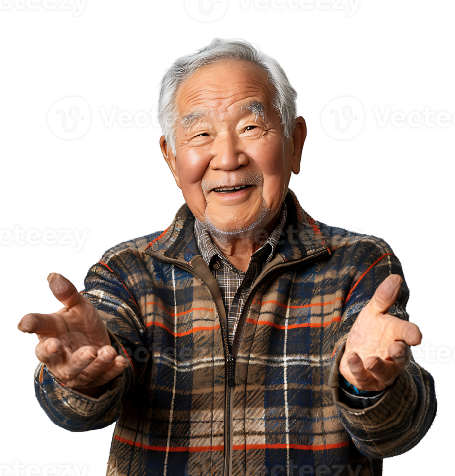 Korean old man gesturing on isolated transparent background png