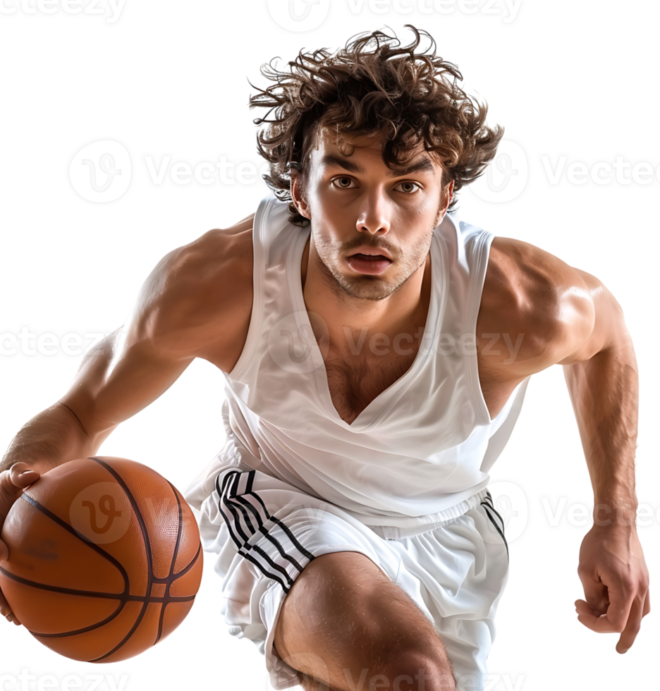 basketball player playing basketball on isolated transparent background png