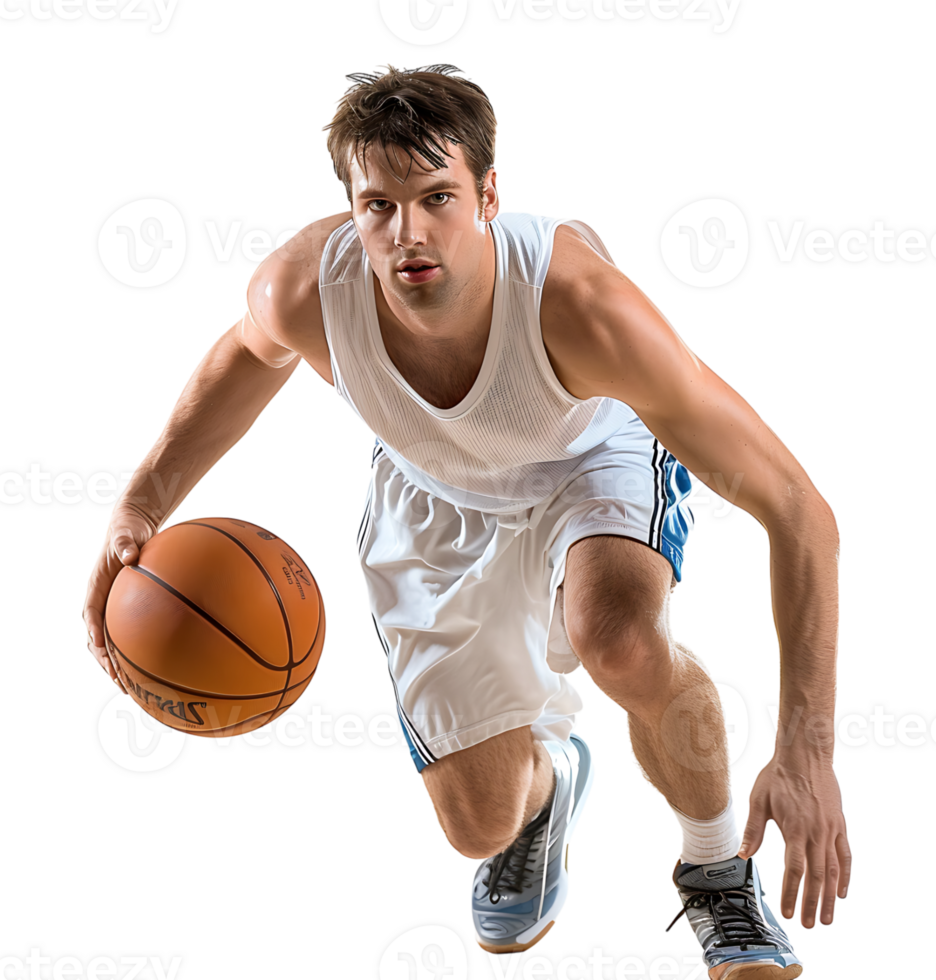 basketball player playing basketball on isolated transparent background png