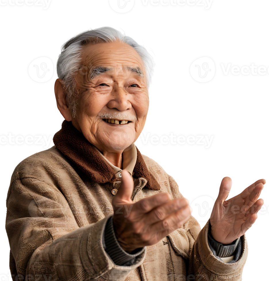Korean old man gesturing on isolated transparent background png