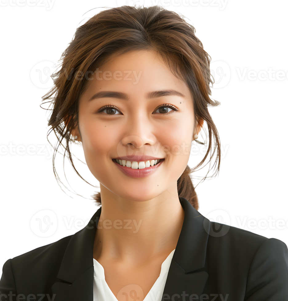 Shot of a smiling businesswoman with black coat while isolated on white on isolated transparent background png