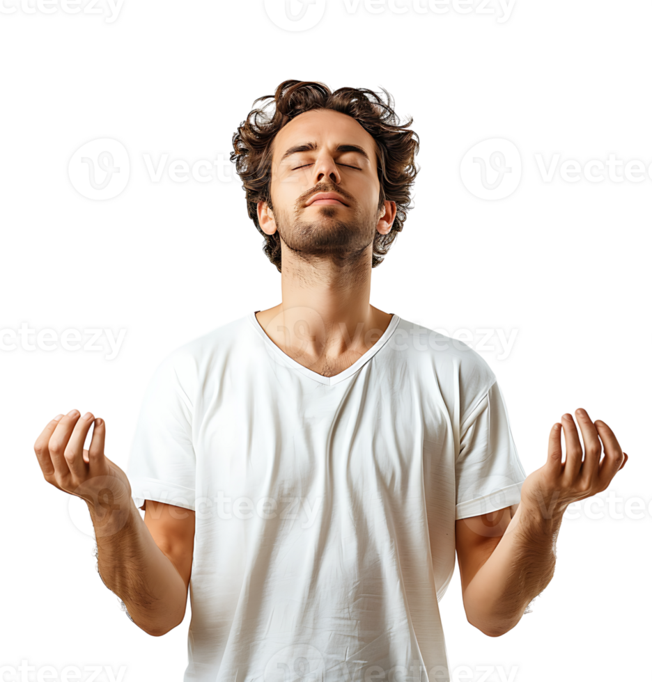 A man doing yoga on isolated transparent background png