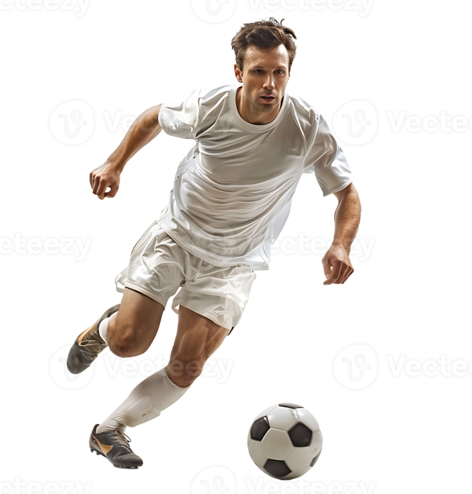 An athlete playing football on isolated transparent background png