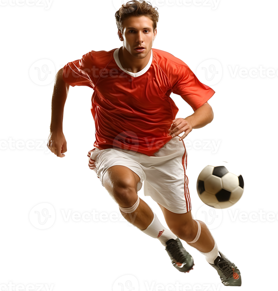An athlete playing football on isolated transparent background png