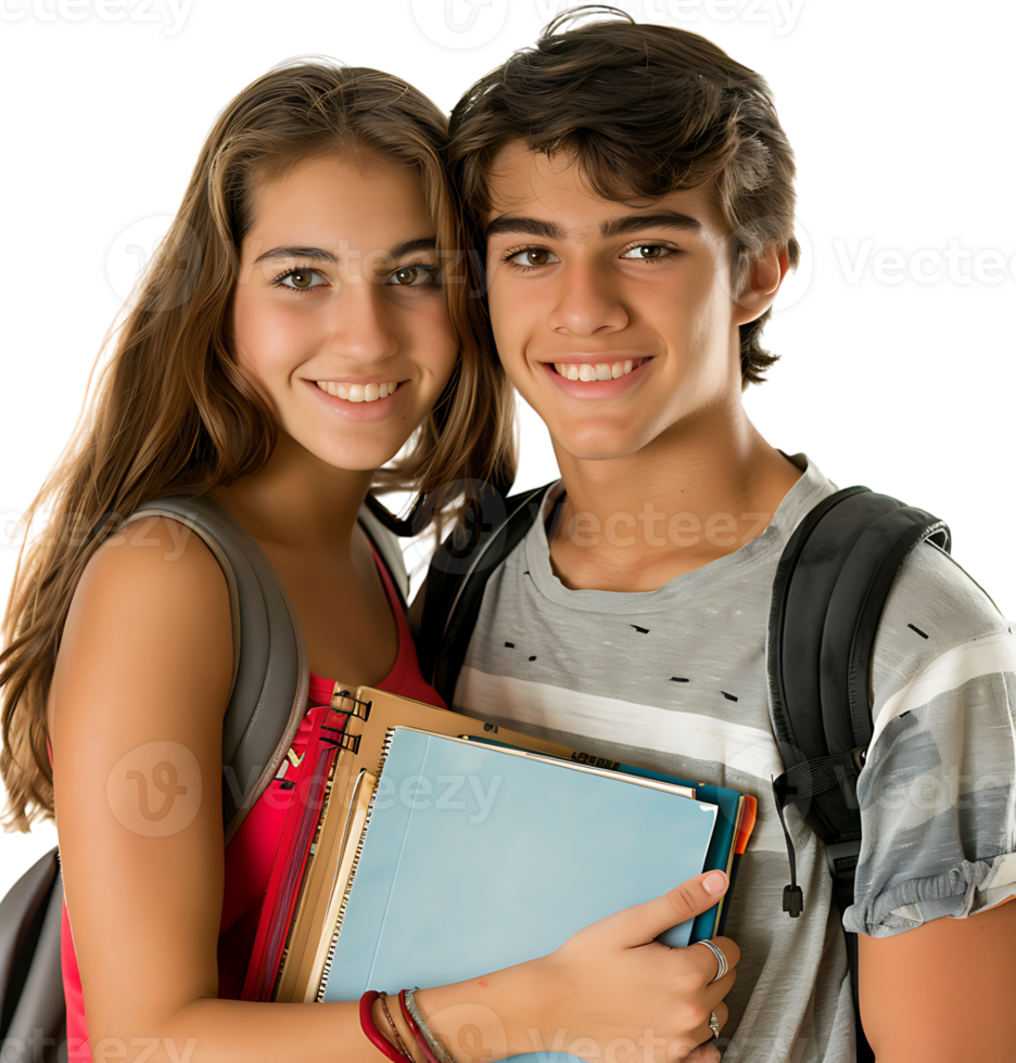 Young Couple With Laptop And Workbooks Posing on isolated transparent background png