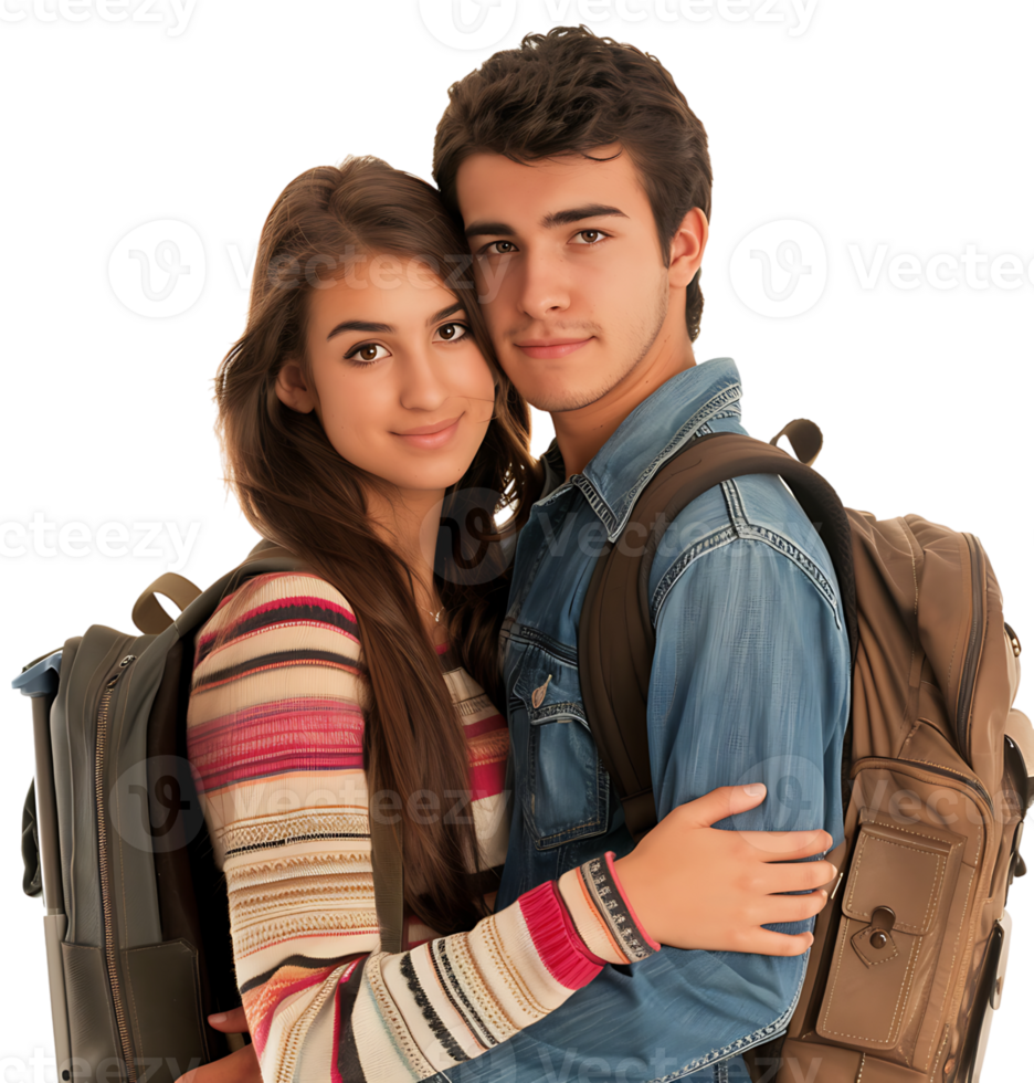 Young Couple With Laptop And Workbooks Posing on isolated transparent background png
