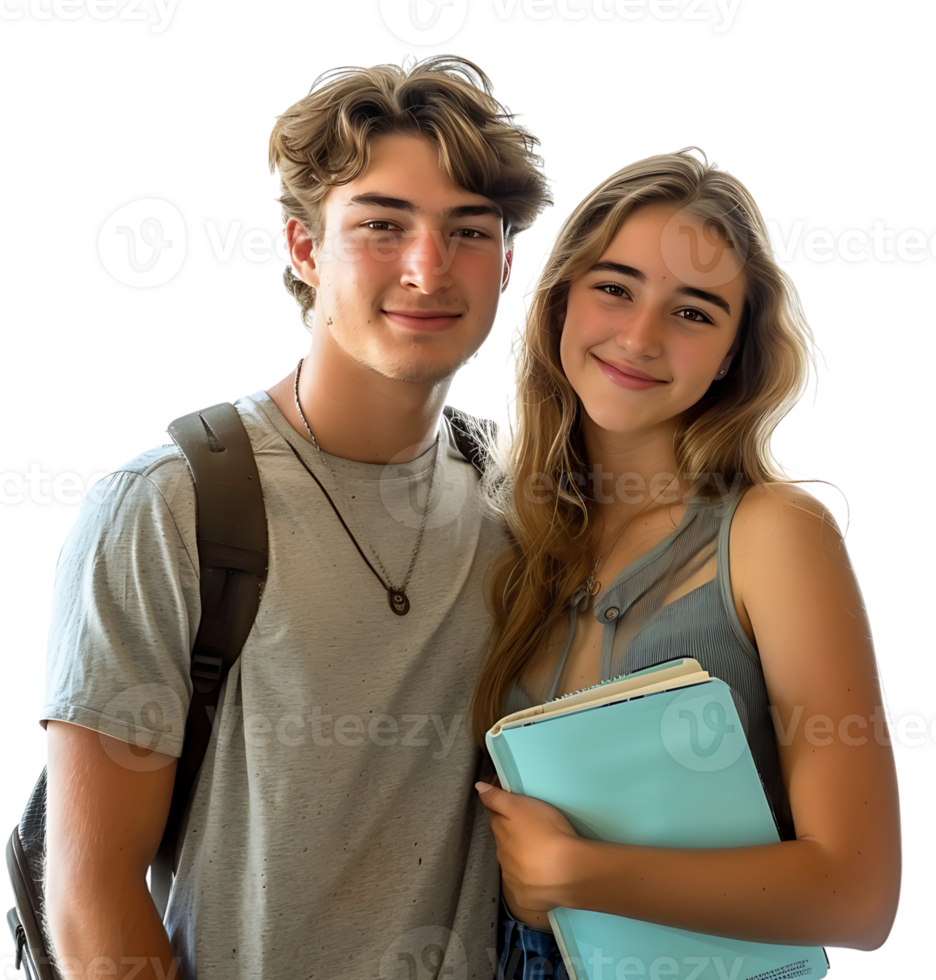 Young Couple With Laptop And Workbooks Posing on isolated transparent background png