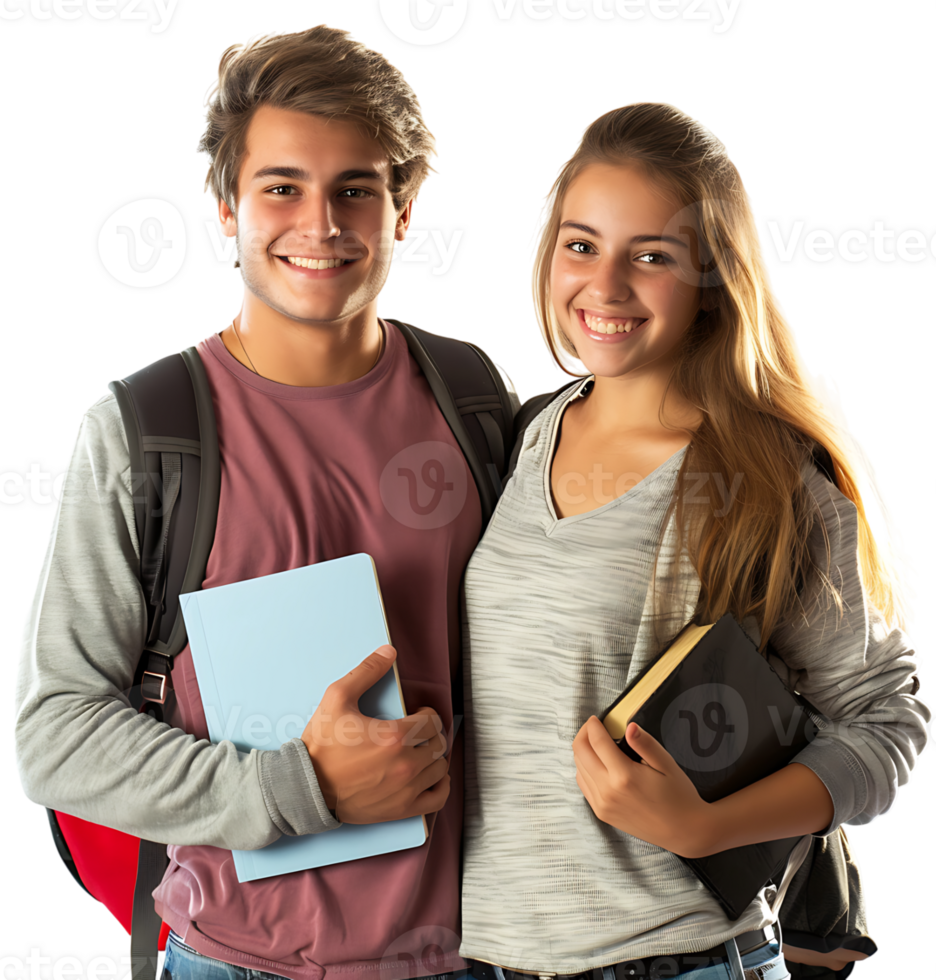 Young Couple With Laptop And Workbooks Posing on isolated transparent background png