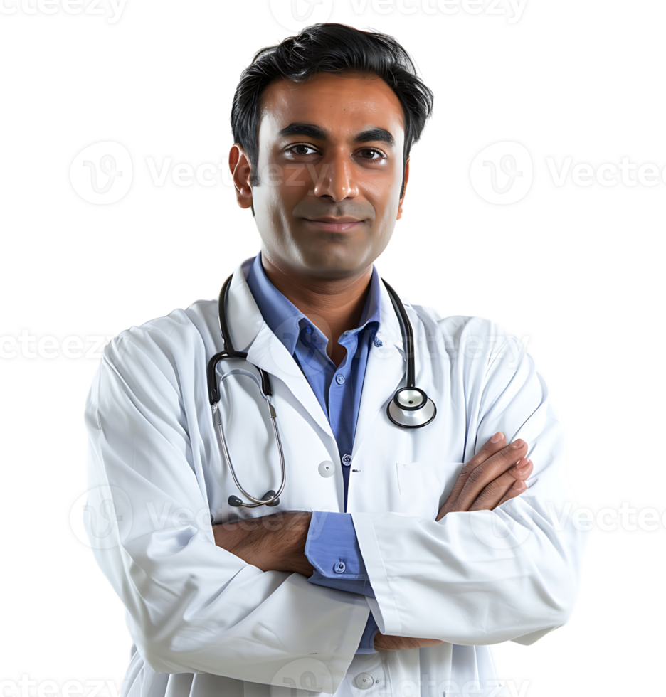 An Pakistani male doctor on isolated transparent background png