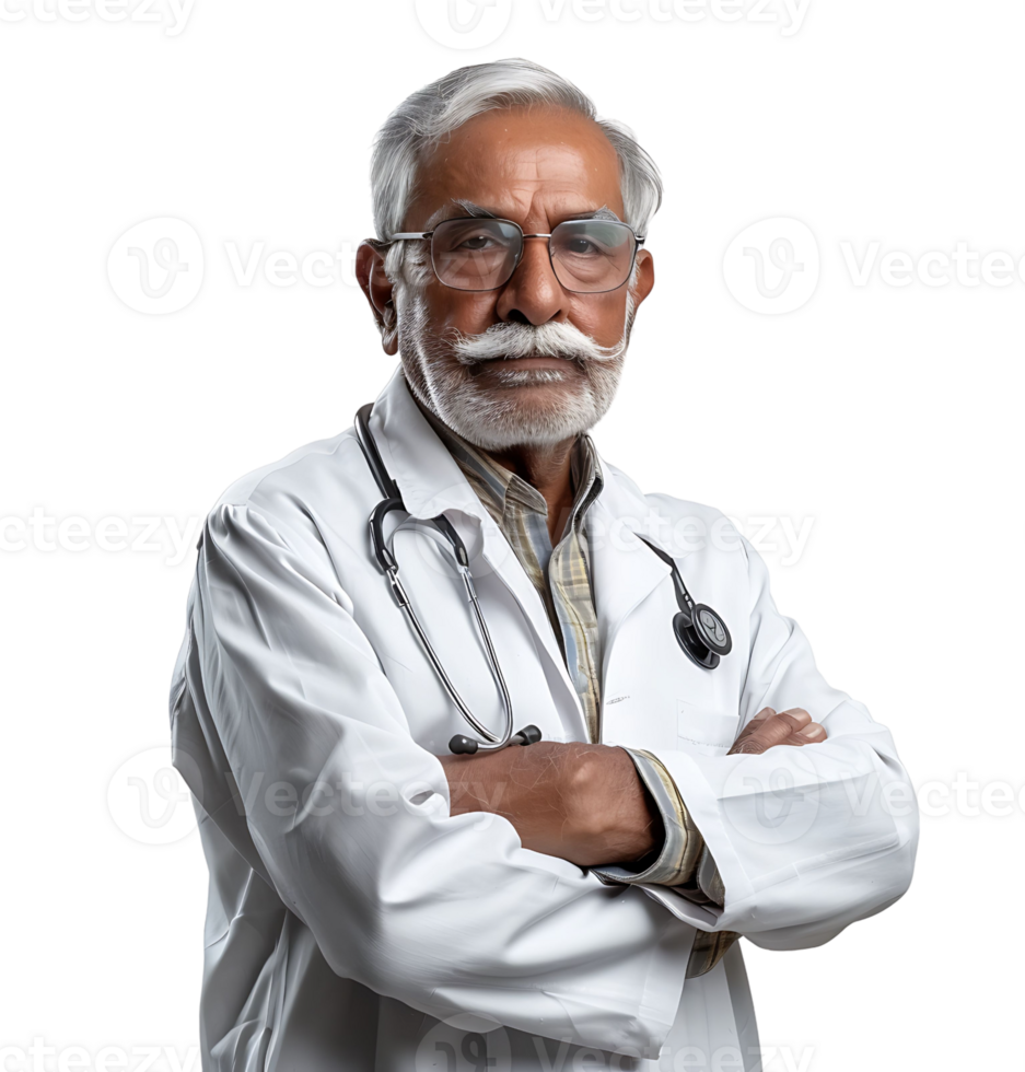 An old Pakistani male doctor on isolated transparent background png