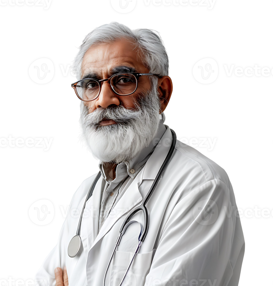 An old Pakistani male doctor on isolated transparent background png