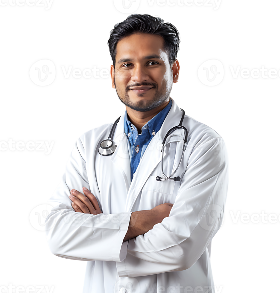 An Pakistani male doctor on isolated transparent background png