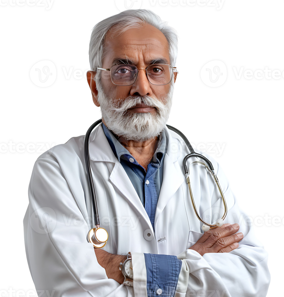 An old Pakistani male doctor on isolated transparent background png