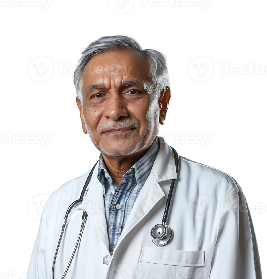 An old Pakistani male doctor on isolated transparent background png