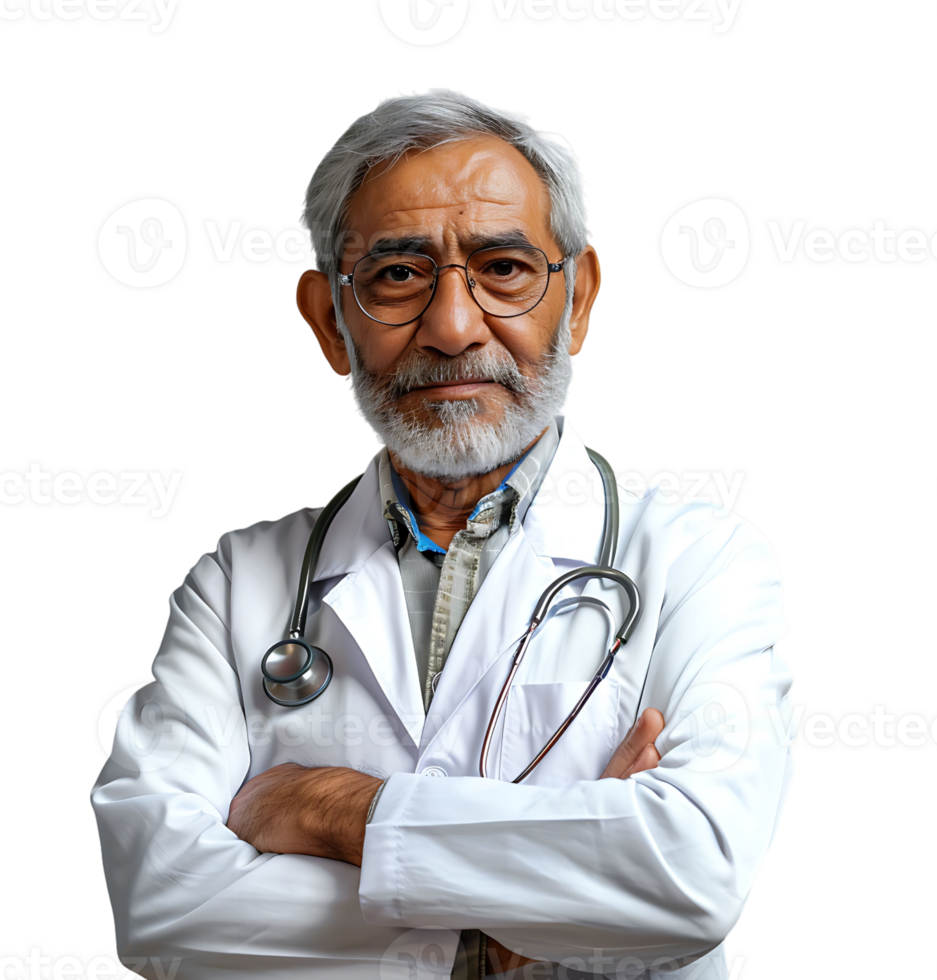 An old Pakistani male doctor on isolated transparent background png