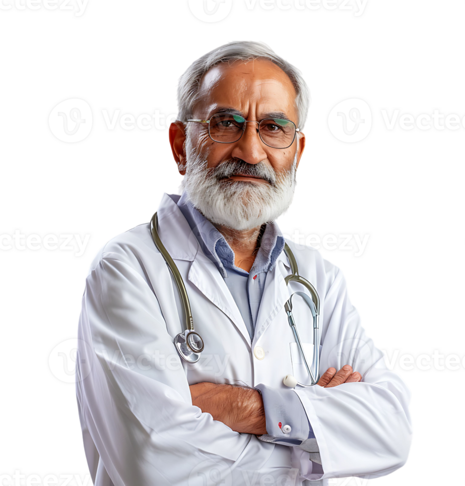 An old Pakistani male doctor on isolated transparent background png