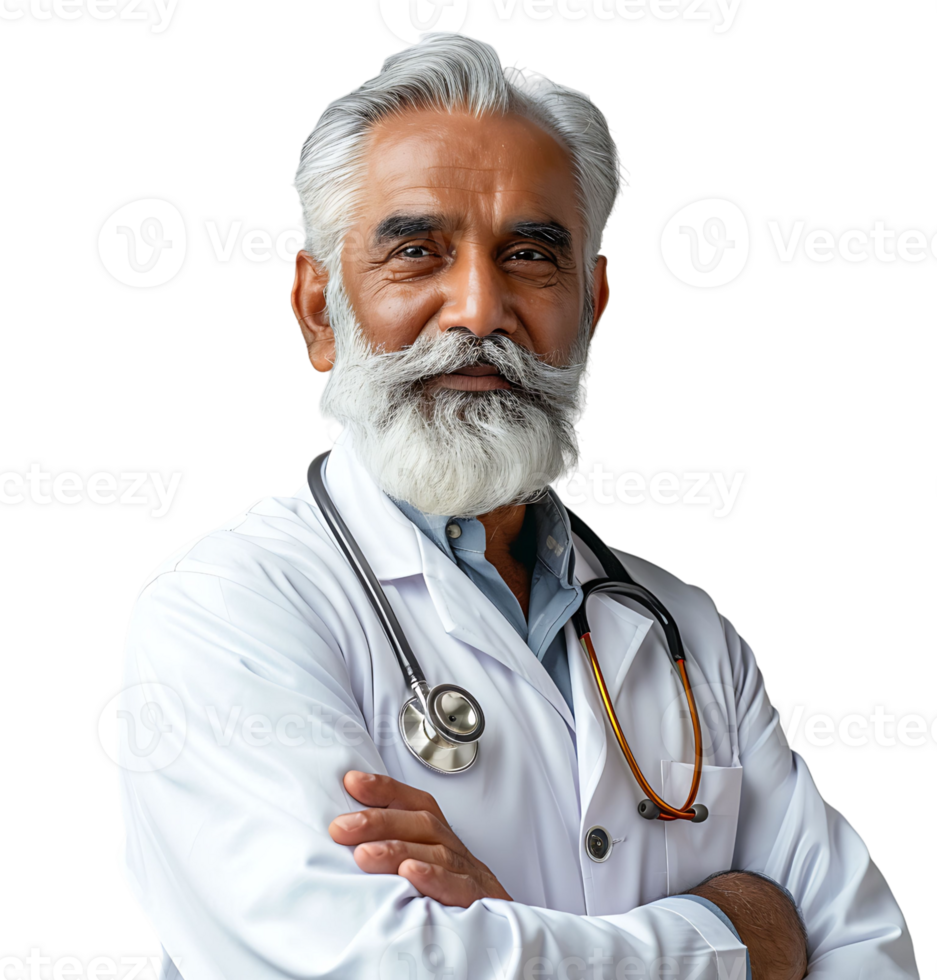 An old Pakistani male doctor on isolated transparent background png