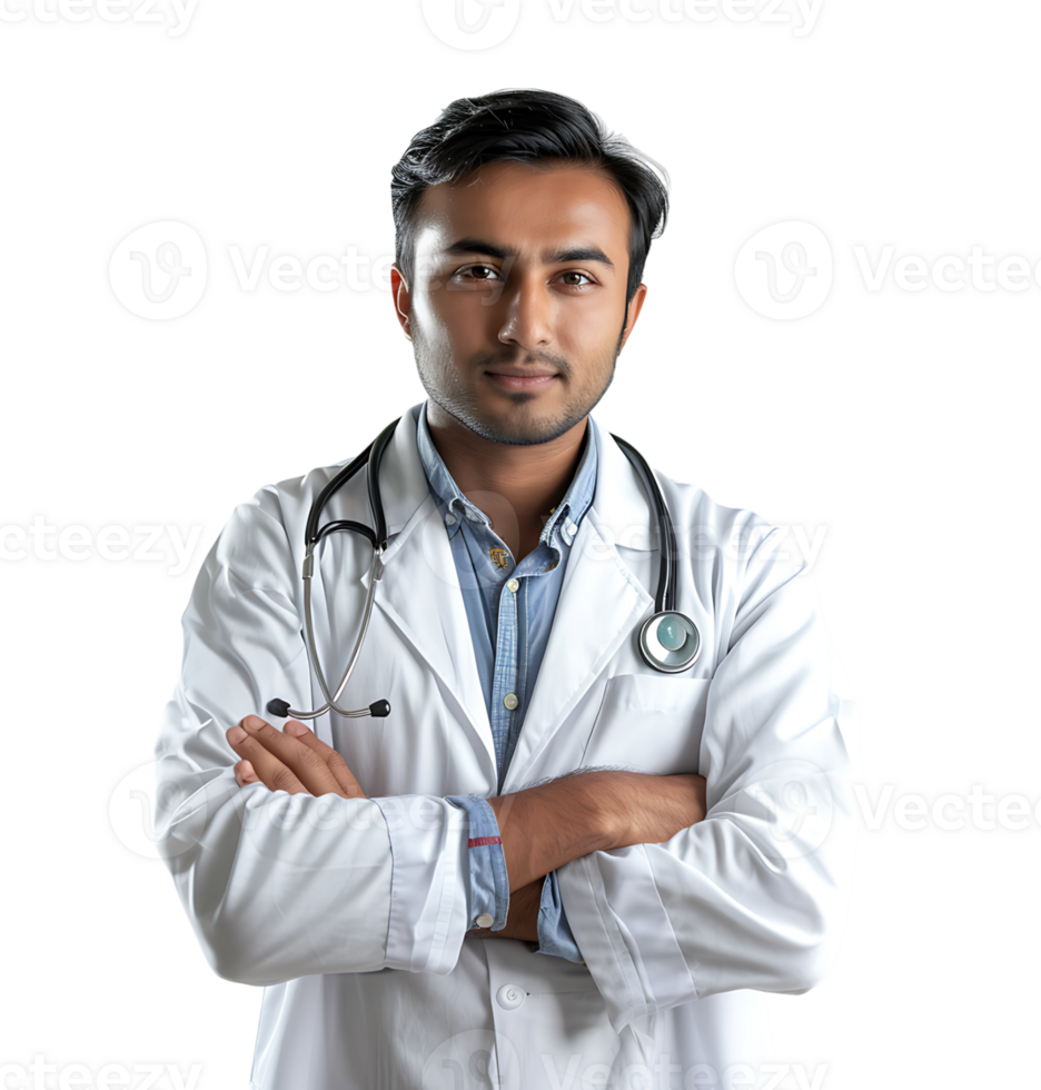 An Pakistani male doctor on isolated transparent background png