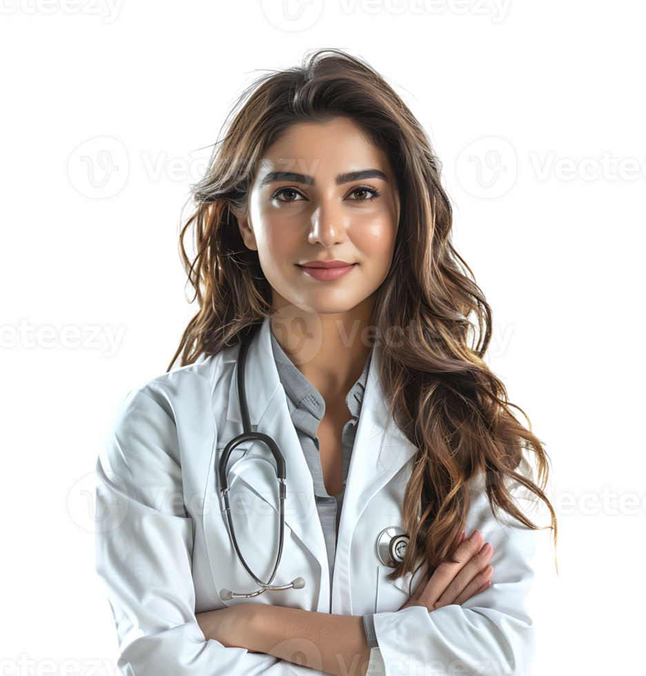 An Pakistani female doctor on isolated transparent background png